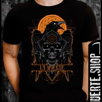 Черна тениска с щампа LA MUERTE EVIL CROW, снимка 1 - Тениски - 41568269