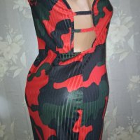 Секси рокля със странични отвори червен камуфлаж М, Л, снимка 5 - Рокли - 41741449