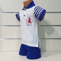 Ново детско комплектче: тениска с яка и трансферен печат Платноход+шорти, от 1 годинка до 5 години, снимка 5 - Детски комплекти - 33899228