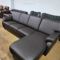 Кафяв кожен ъглов диван с лежанка "TOULOUSE", снимка 4 - Дивани и мека мебел - 39965148