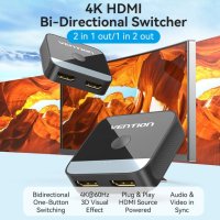 Vention Разклонител превключвател HDMI 2.0 Switcher/Splitter 2-Port Bi-Direction 4K Black - AKOB0, снимка 6 - Кабели и адаптери - 41209851