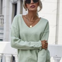 Дамски широк пуловер с маншет и копчета, 2цвята - 023, снимка 10 - Блузи с дълъг ръкав и пуловери - 42407101