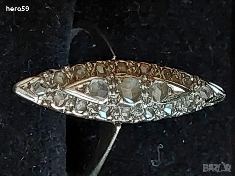 Дамски златен 18к пръстен с диаманти-бяло злато, снимка 1