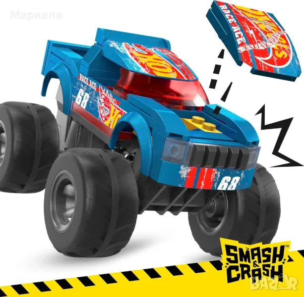 Игрален комплект Hot Wheels Monster Truck - Smash & Crash Race Ace, 85 части, снимка 1