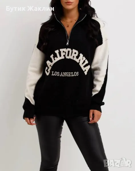 Дамски пуловер с поло  яка, снимка 1