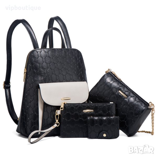 Черна Кожена Дамска Чанта - Комплект, снимка 1