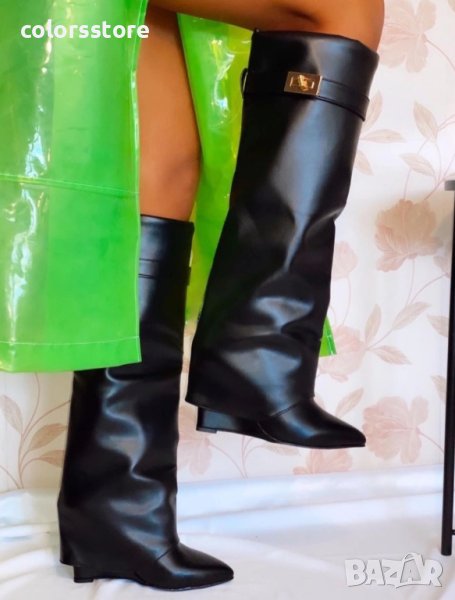 Ботуши на платформа - черна кожа - K-40, снимка 1