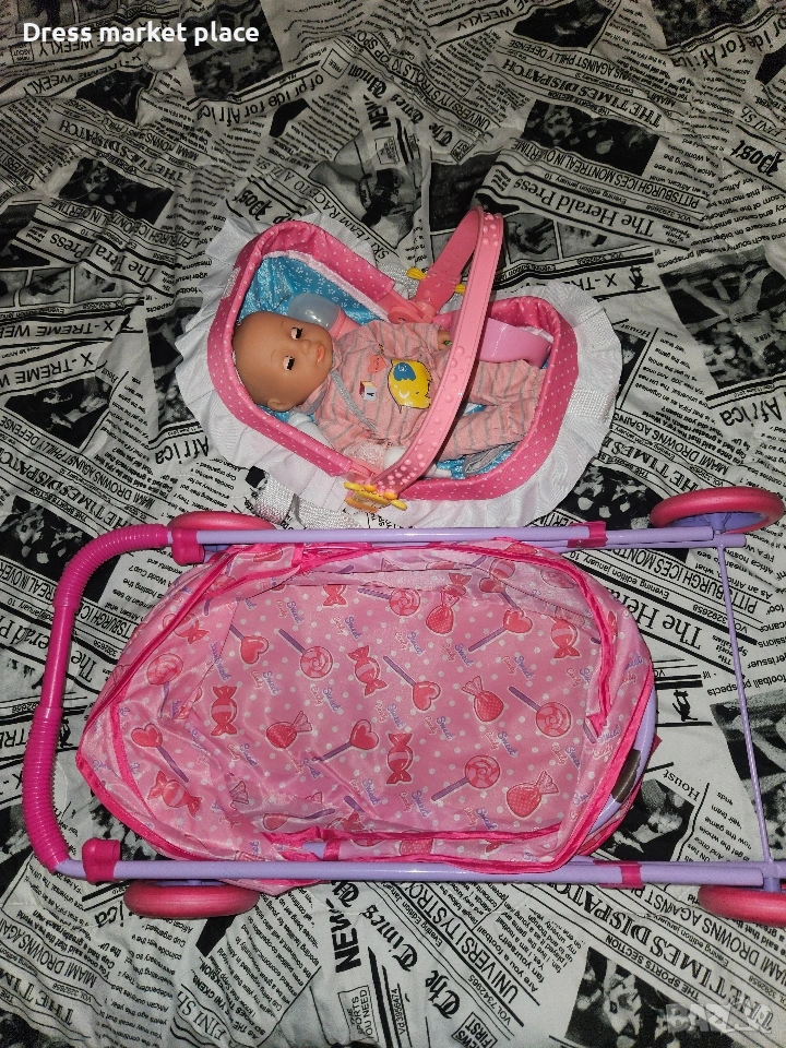 Детска количка с бебе и кошче, снимка 1