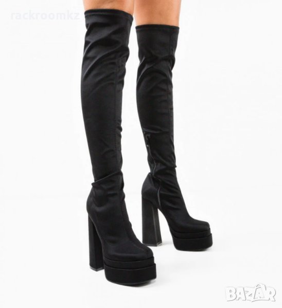 Дамски парти чизми/ботуши над коляното на висок ток и платформа, снимка 1
