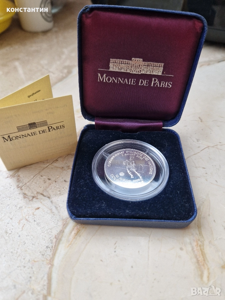 сребърна монета 1 франк 2000г футбол, снимка 1