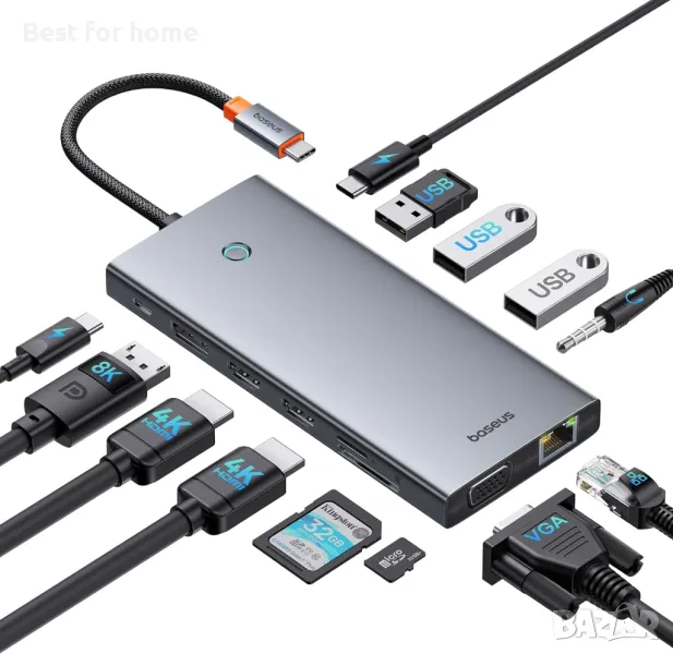  Хъб- Докинг станция Baseus 4K 120 Hz 13-в-1 USB C, снимка 1