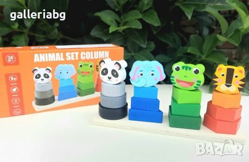 Дървен сортер за форми, многоцветен, с животни, снимка 1