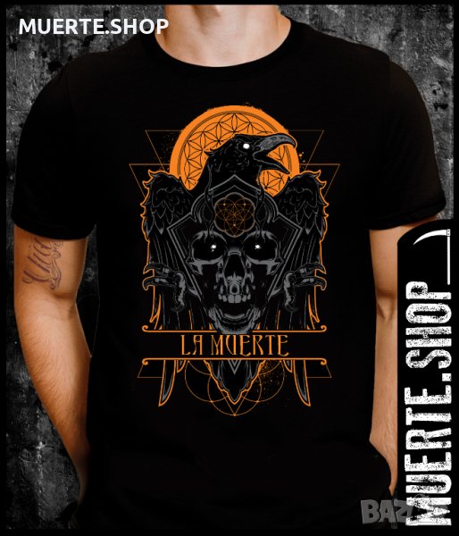 Черна тениска с щампа LA MUERTE EVIL CROW, снимка 1
