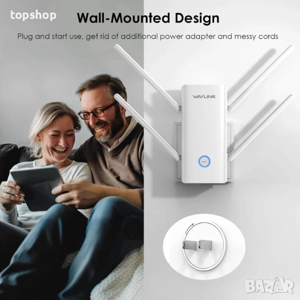 Нов WAVLINK AX3000 WiFi 6 Extender усилвател на сигнала за дома, 3000Mbps двубандов (5GHz/2.4GHz)..., снимка 1