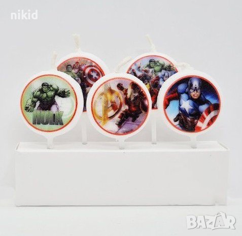5 бр свещи свещ Avengers Авенджърс Марвел герои за торта Рожден ден детско парти топери топер, снимка 1