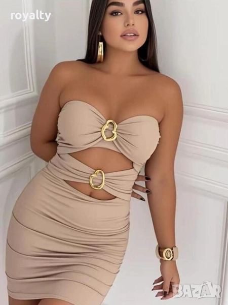 Къса бежова секси рокля, снимка 1