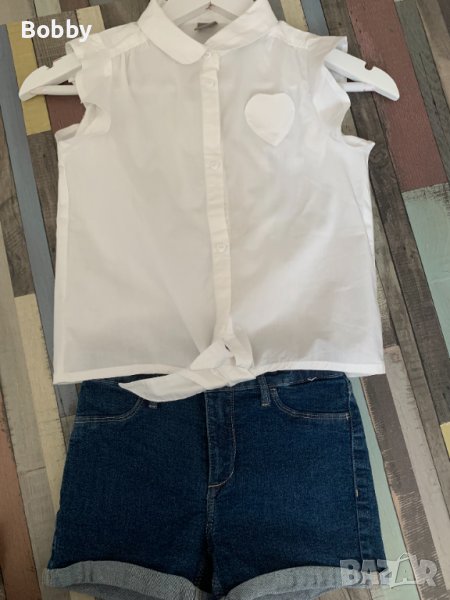 Риза на сърца и къси дънкови панталони 7-8-9 години, снимка 1