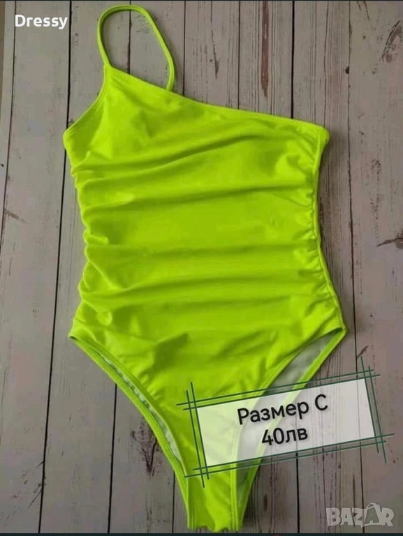 Електриково зелен цял бански, снимка 1