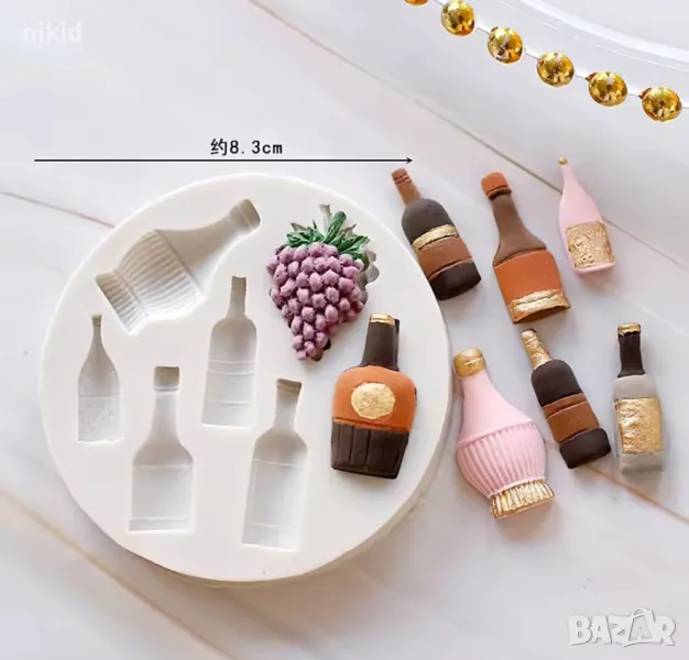 Шише бутилка шишета и грозде силиконов молд декор украса торта фондан бисквитки пита декор, снимка 1