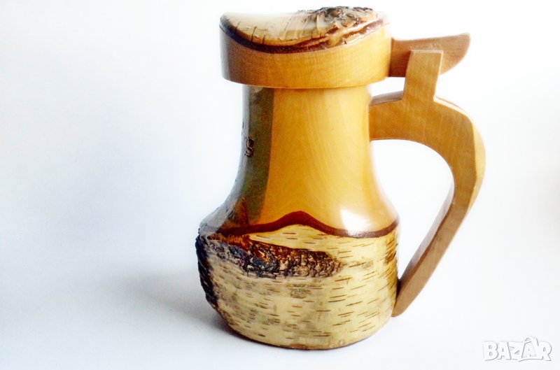 Дървена халба за бира с елен., снимка 1