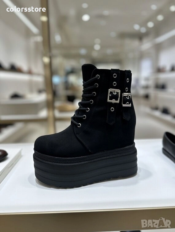 Боти на платформа - черен велур - BML50 , снимка 1