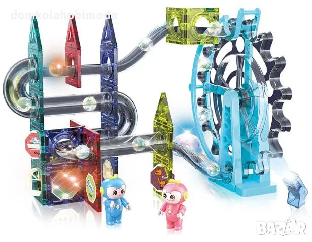 Магнитен конструктор, писта за топчета, Осветление, 80 части, снимка 1