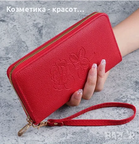 Червен портфейл с роза, снимка 1