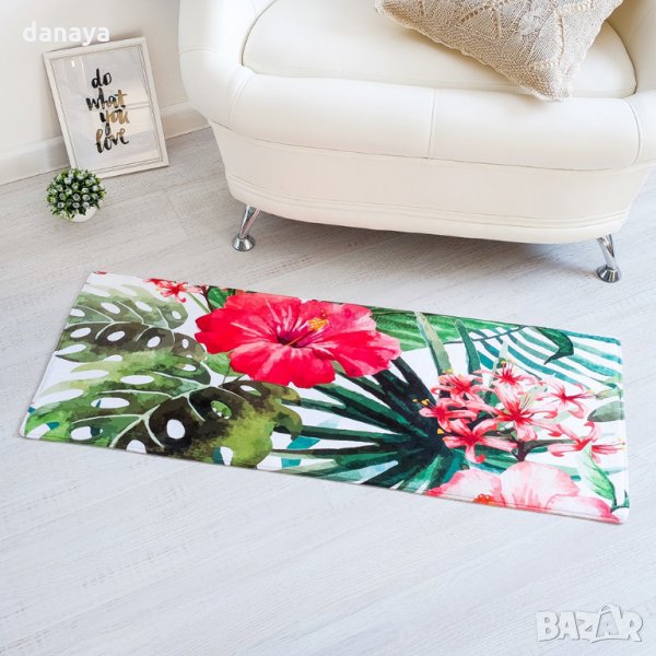 2338 Килимче постелка за под пътека Тропически цветя, 45x120cm, снимка 1