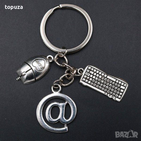 Метален хромиран ключодържател "мишка,клавиатура @", снимка 1