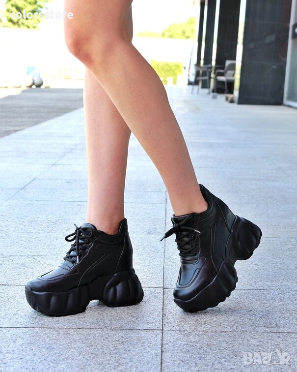 Кецове на платформа - черна кожа - PA90, снимка 1
