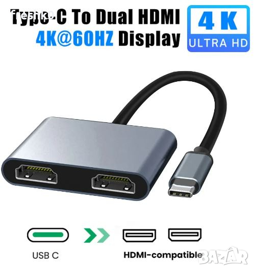 Нов преход от USB-C към 2хHDMI Splitter, снимка 1