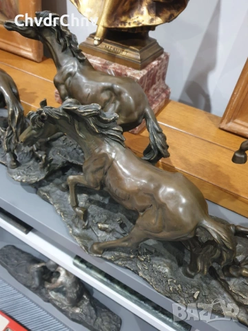 146см-33кг Mene фигура-композиция/стадо коне/8 коня/голяма френска бронзова скулптура, снимка 5 - Статуетки - 53343482