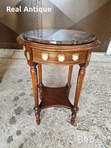 Страхотна антикварна френска дървена масичка с мраморен плот, снимка 6 - Антикварни и старинни предмети - 51050276