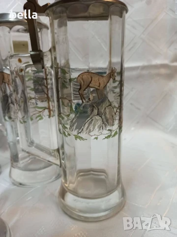 Немски стари стъклени масивни халби 5 броя с животни ,доста масивни 23 см височина., снимка 11 - Антикварни и старинни предмети - 50590492