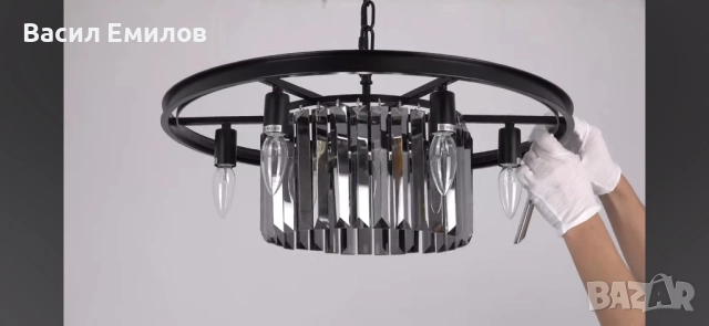 Уникален висящ полилеи с висящи кристали, снимка 3 - Лампи за таван - 51943920