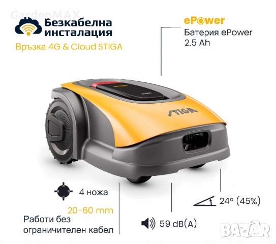 Косачка робот НОВА Stiga A 300, 450кв.м. Автономна, без кабел, с APP, снимка 4 - Градинска техника - 53467707