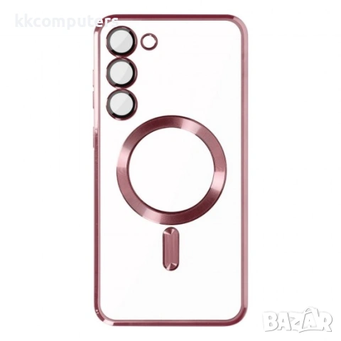 Силиконов кейс bSmart Chrome Magsafe с протектори за камерите, За Samsung Galaxy S26 Plus, Розово-зл, снимка 3 - Калъфи, кейсове - 53475504