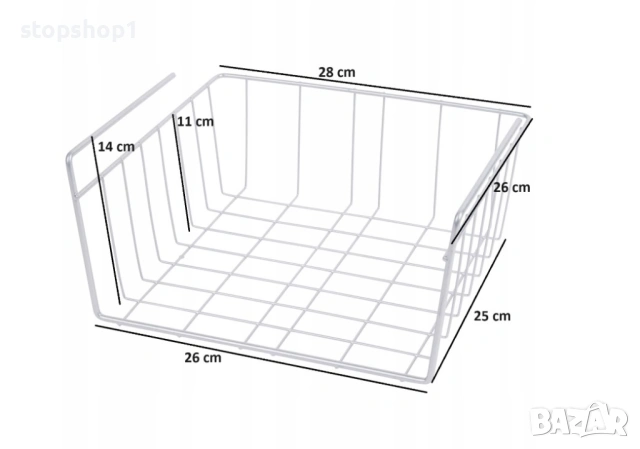 МЕТАЛНА КОШНИЦА, ОКАЧЕНА ЗА ПОД РАФТА, 30x26x14см, СИВА, снимка 3 - Аксесоари за кухня - 53326837
