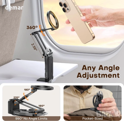 OMOTON TP02 Pro 360° въртящ се MagSafe статив, с 1/4" винт и Arca Swiss плоча, снимка 7 - Селфи стикове, аксесоари - 53281327