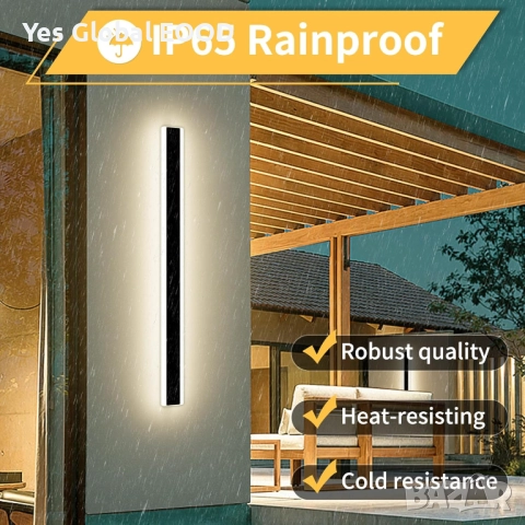 Модерен 80см външен стенен аплик IP65 с 3 цвята светлина, снимка 5 - Лампи за стена - 51987044