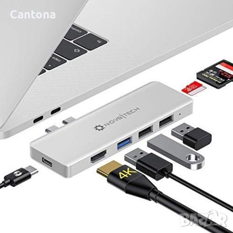 NOV8Tech USB C хъб 7 в 2, HDMI, SD/Micro SD четец, Thunderbolt 3 - 100 W, 3xUSB, снимка 3 - Други - 41610531