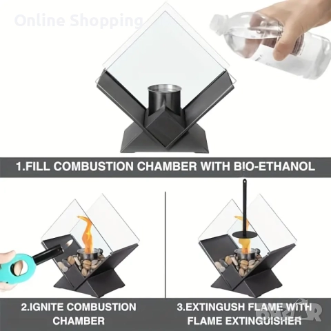 Дизайнерска настолна биокамина от стомана на биоетанол, снимка 7 - Камини - 52683977