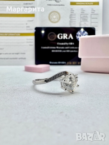 Сребърен пръстен с мойсанит (диамант) 1 карат, снимка 4 - Пръстени - 52059279