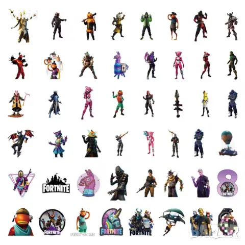 50 бр Fortnite Фортнайт самозалепващи лепенки стикери за украса декор картонена торта и др декор, снимка 16 - Други - 27060707