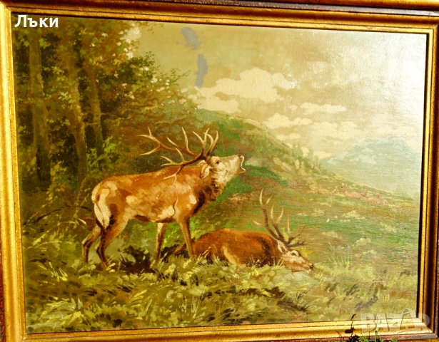 Стара маслена картина Елен,Сърни,победител,подпис. , снимка 9 - Картини - 52159380