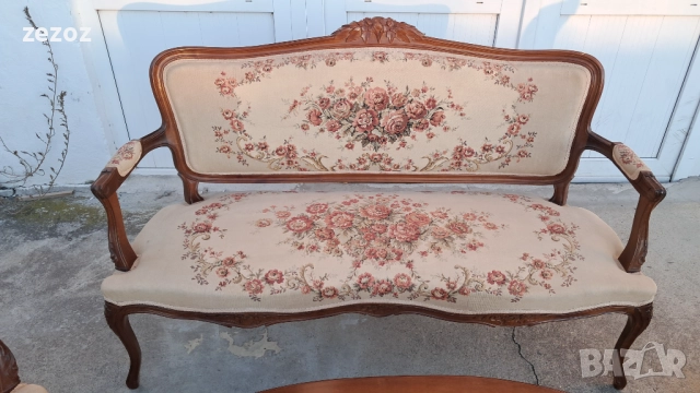 Комплект за хол барок махагон, снимка 6 - Дивани и мека мебел - 52536607