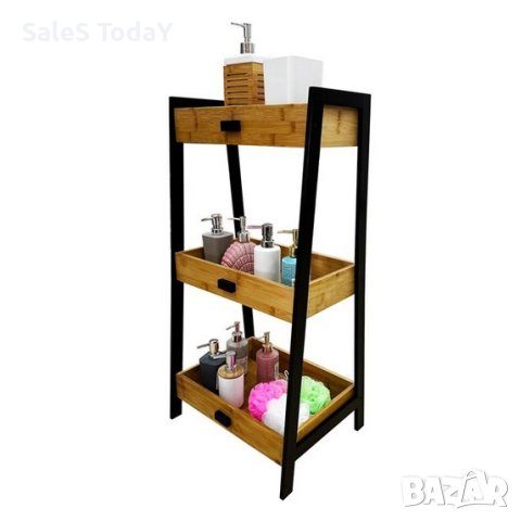 Етажерка за баня, бамбуков рафт с метални крака 45x35x90 см, снимка 2 - Етажерки - 40894408