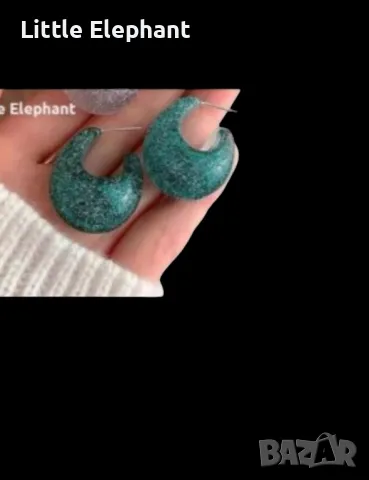 Сребърни висящи обеци халки"Glittered green-blue"/нови, снимка 2 - Колиета, медальони, синджири - 49130175