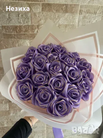 Букет от сатенени рози , снимка 6 - Изкуствени цветя - 47901250