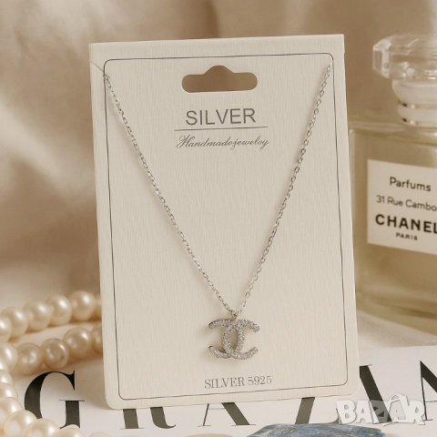Сребърно колие с елегантна висулка – стил и блясък за всякакъв повод chanel, снимка 6 - Колиета, медальони, синджири - 51926376